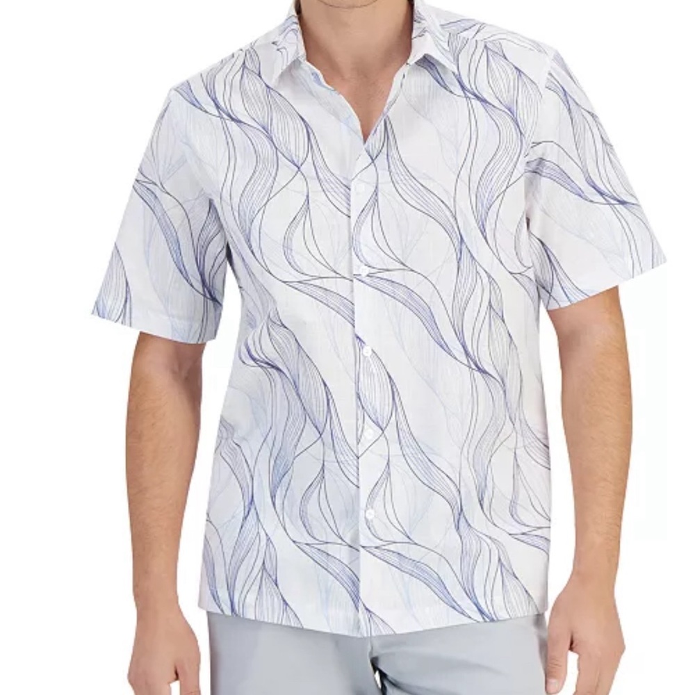Alfani Men's Regular-Fit Abstract Wave-Print Button-Down Shirt
